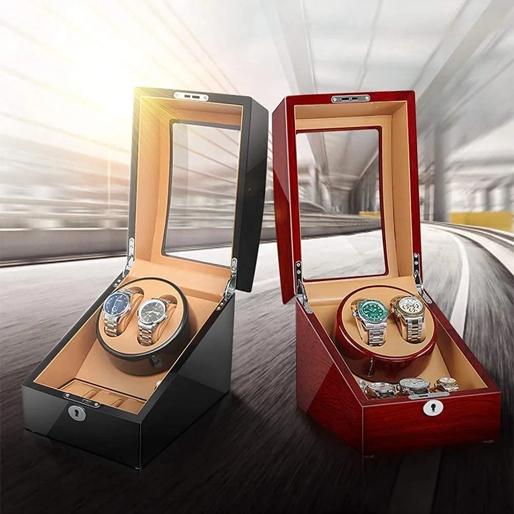 Scatola Carica Orologi 2+3 Adattatore Carica Orologi Automatico e Alimentato a Batteria Finitura in Legno Pianoforte Motore Silenzioso creatività