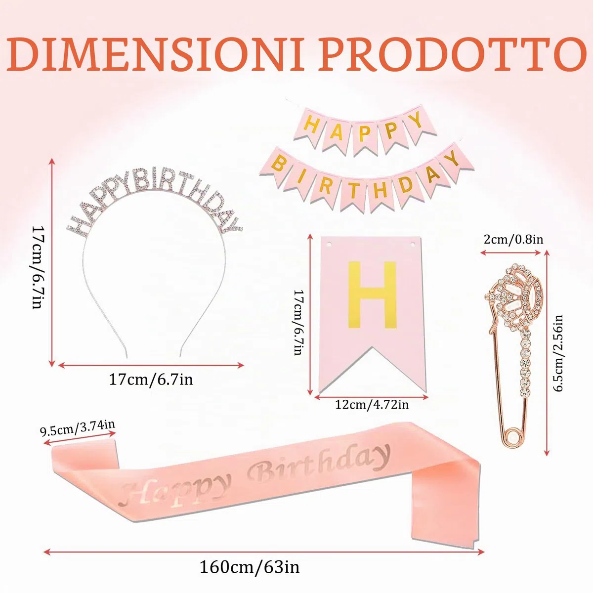Kit Fascia e Coroncina Compleanno, Fascia e Corona Compleanno, Strass Tiara Corona, Fasce, Scritta Happy Birthday, Spilla Strass, per Ragazza Donna Decorazioni Compleanno Festa (Rosa)