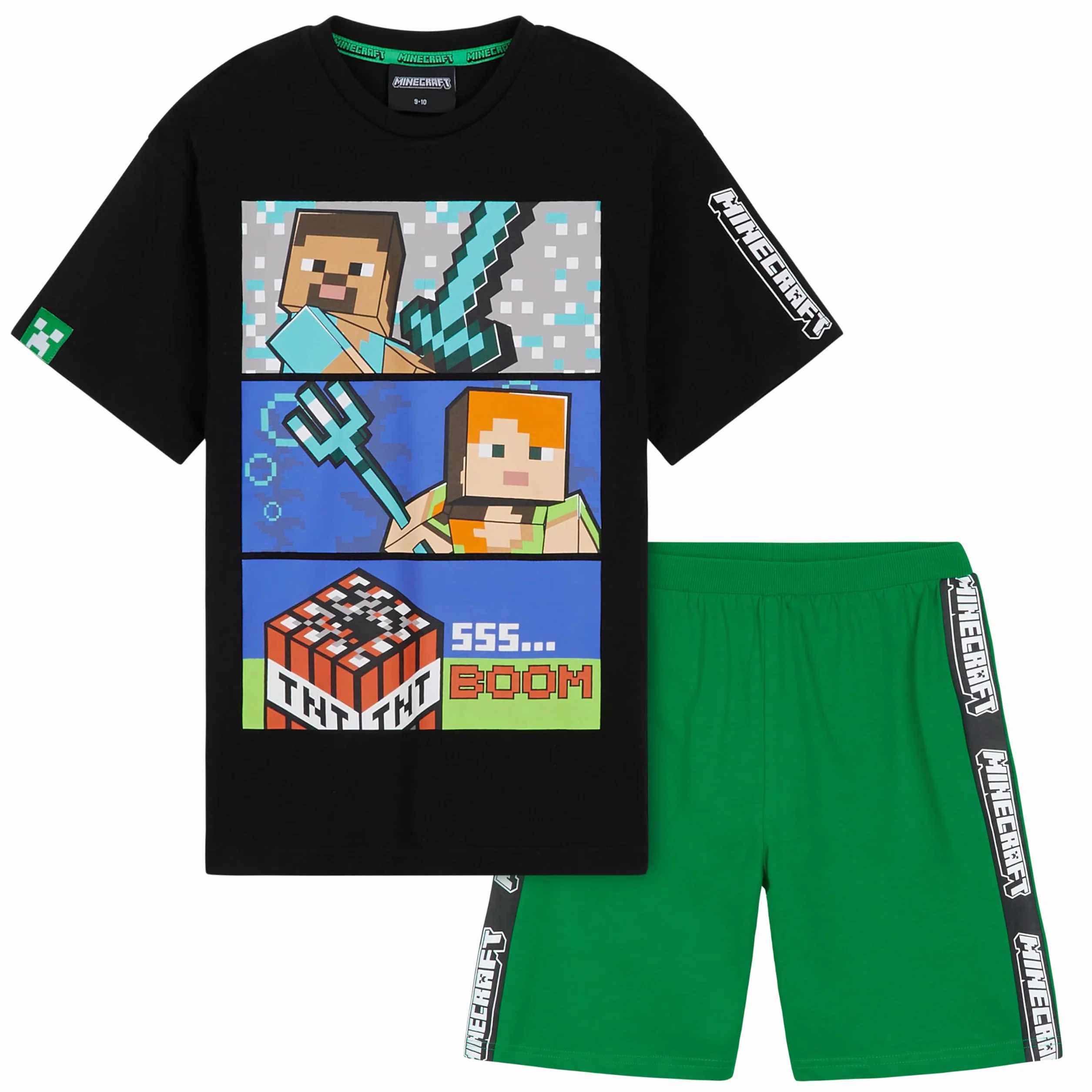 MINECRAFT Pigiama Ragazzo Cotone Estivo, 5-14 Anni, Morbido Creeper Pigiama Maniche Corte Bambino, Gamer Regalo Ragazzo