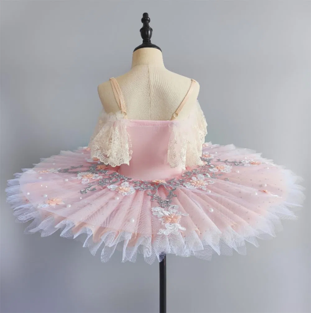Body da balletto per ragazze e bambine, a maniche corte, in tulle ricamato, gonna tutù, ballerina, danza, lago, cigno, costume da competizione