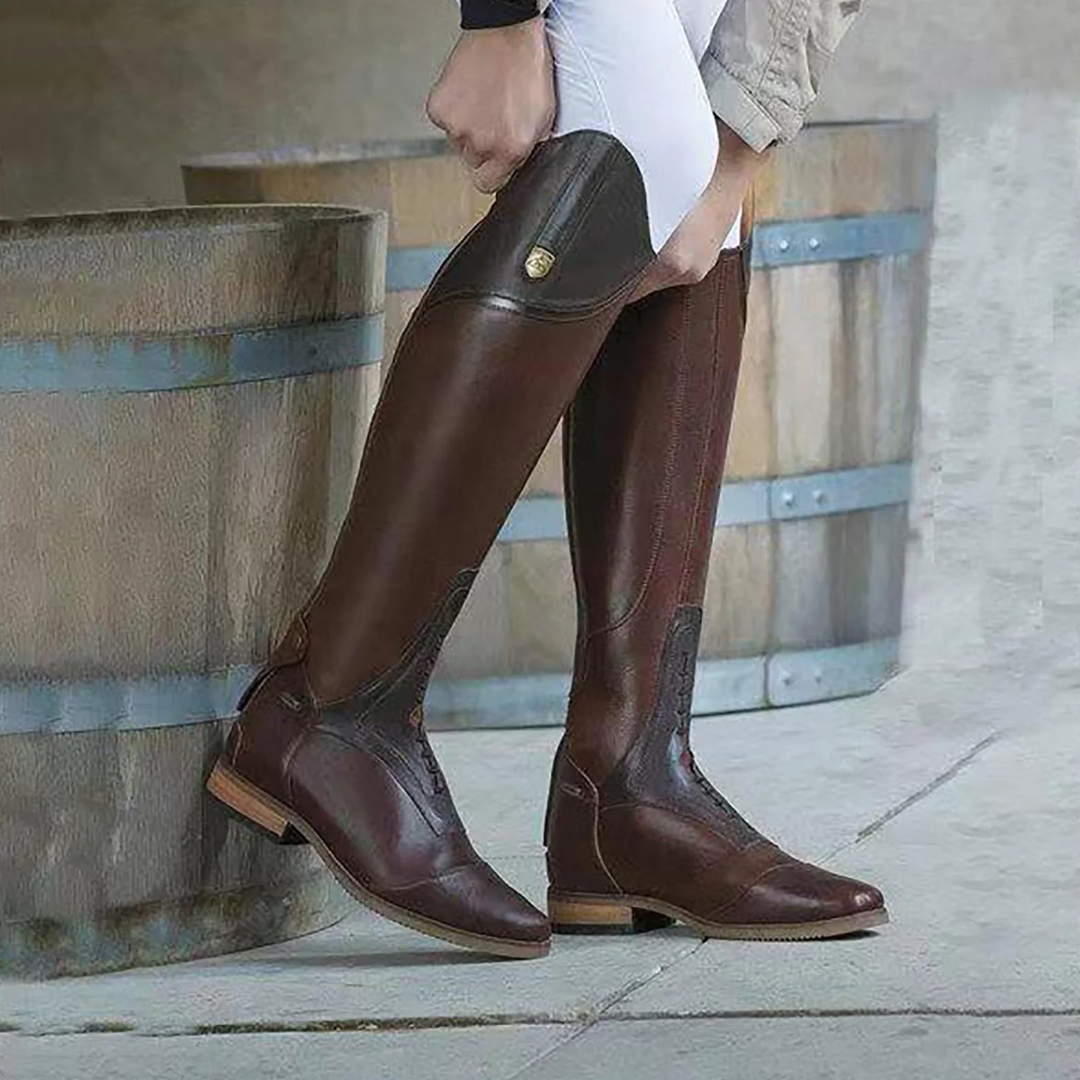LNNLOO Scarpe Da Uomo Stivali Da Equitazione Da Cavaliere (34-48), Stivali Da Equitazione Alti Al Ginocchio, Cerniera Posteriore + Punta A Punta, Unisex + Resistente Allo Scivolamento,36,Black