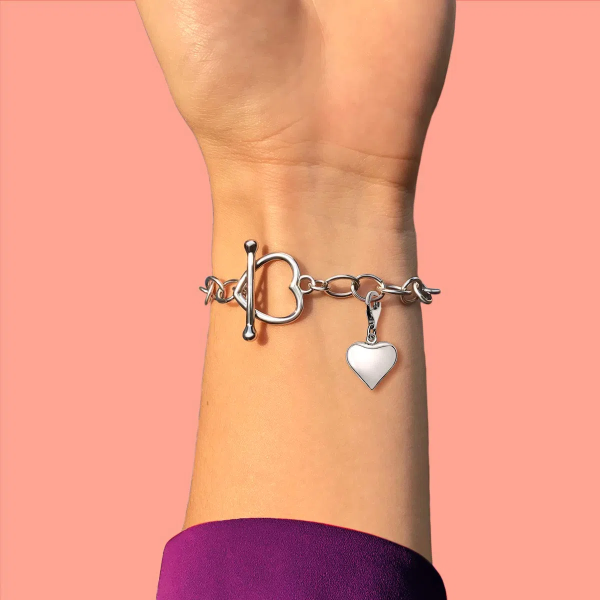 Quiges Donna Ciondolo Charm in Argento Cuori per Braccialetti di Charm e Bead