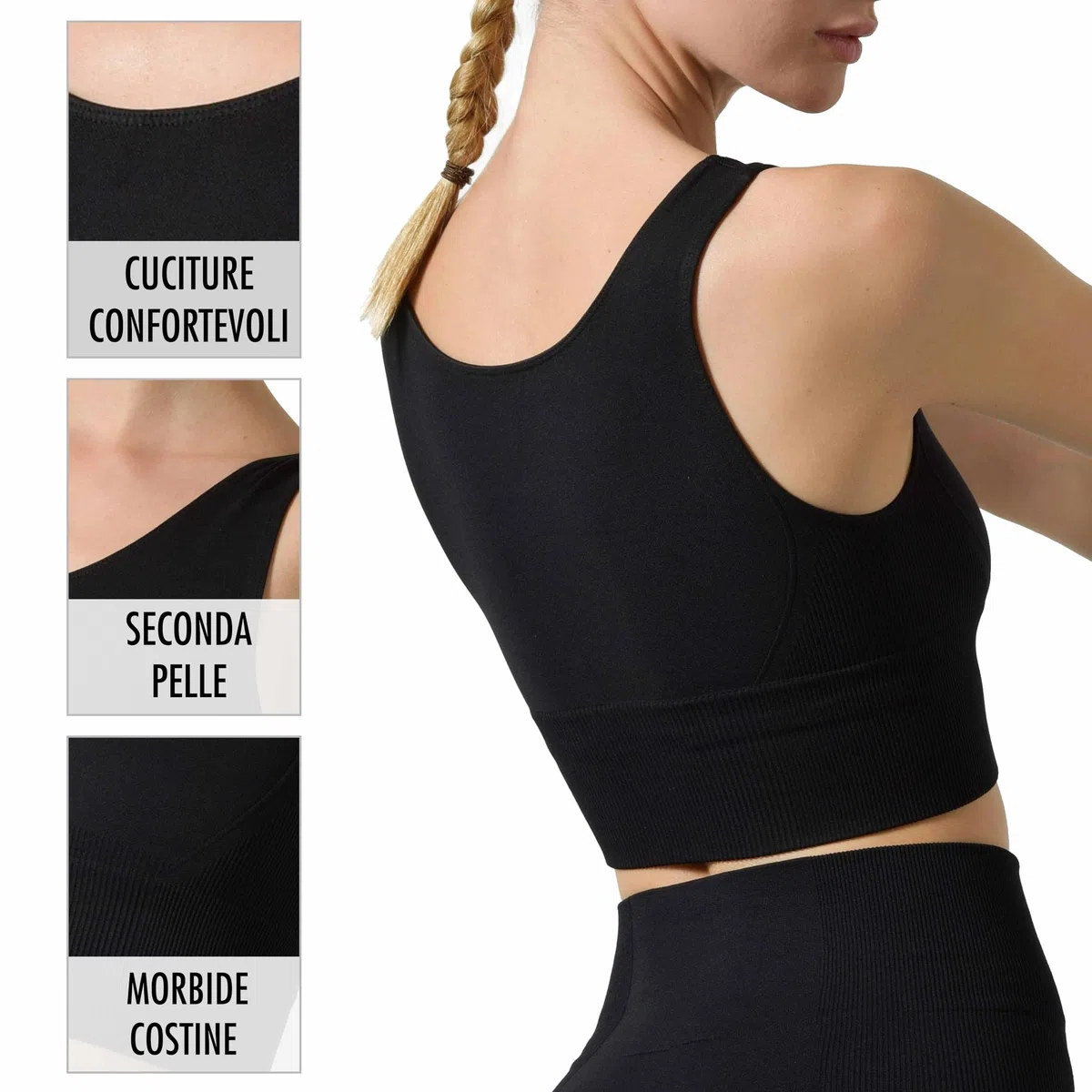 Risalti Top Palestra Donna con Fascia a Costine - Reggiseno Sportivo Donna in Microfibra, Top Yoga e Fitness Morbido e Traspirante, Reggiseno Senza Cuciture e Ferretto - Made in Italy