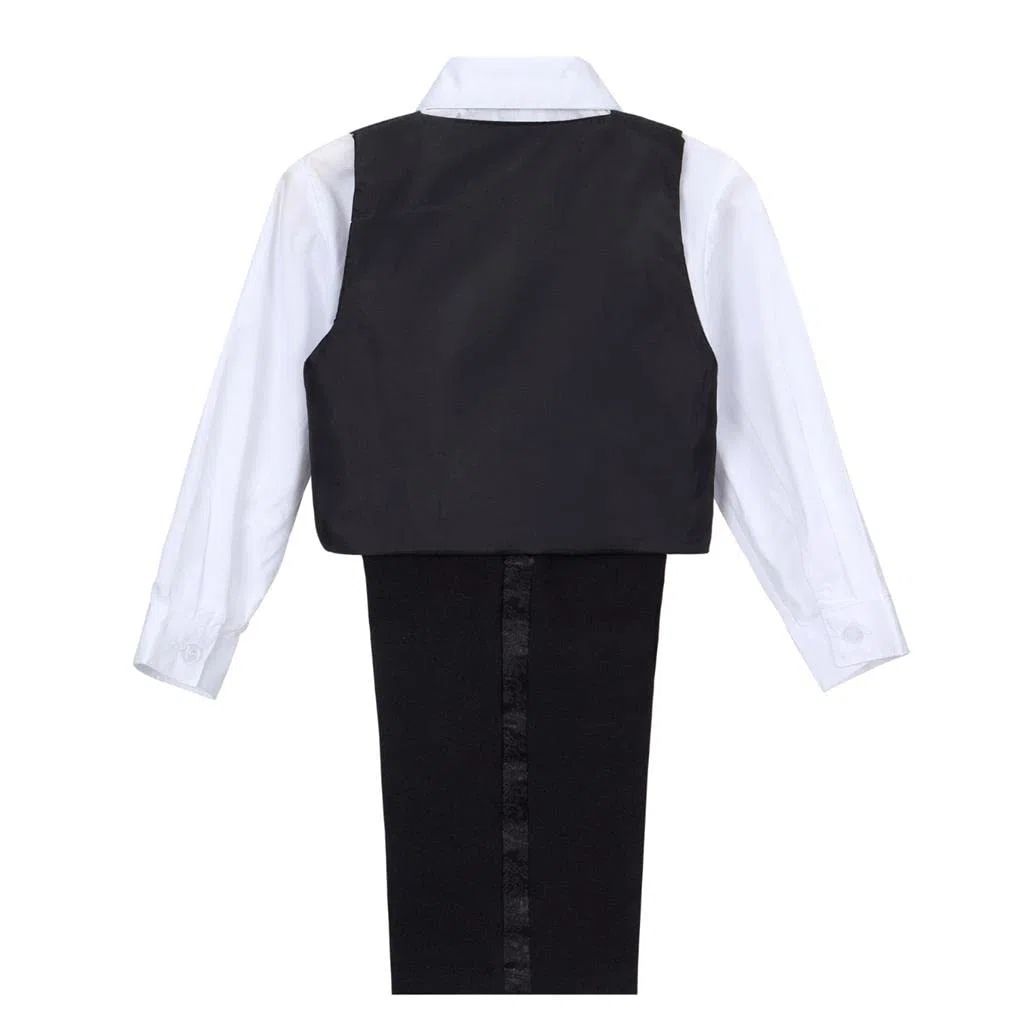 Lito Angels Smoking Completo Elegante per Bimbo Bambino, Set 5 Pezzi (Giacca, Gilet, Camicia, Papillon e Pantaloni) Nero Bianco Avorio 96 92 98 104