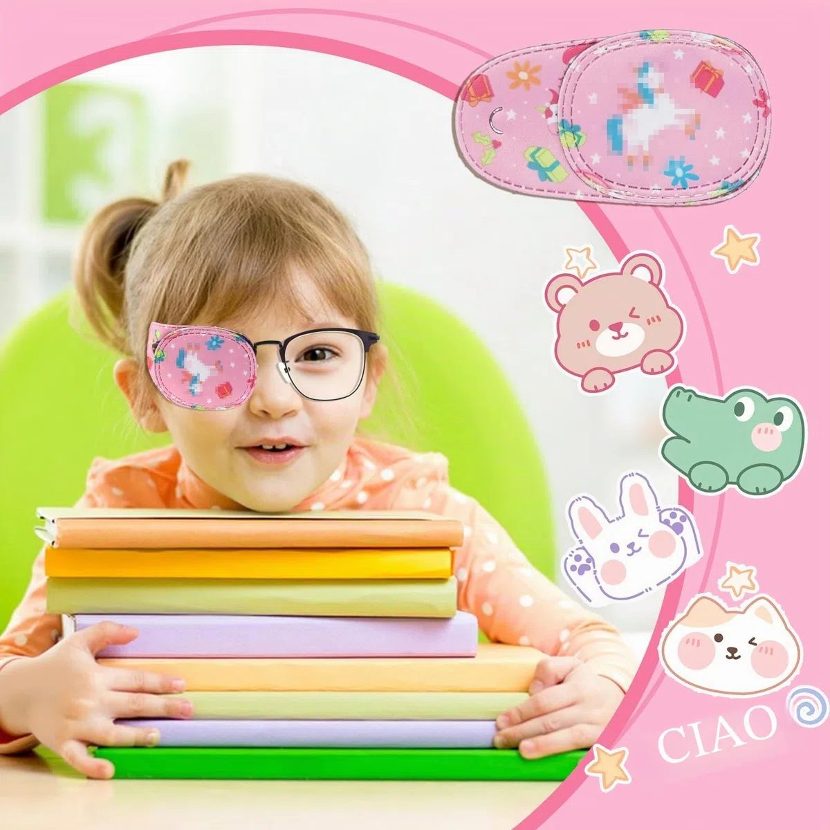 8 Pezzi Patch Occhi per Bambini Maschere per Gli Occhi Colorate per Bambini Eye Patch Sinistro e Destro Bende Oculari per Bambini Ragazzi Ragazze Occhiali Benda Pcchio