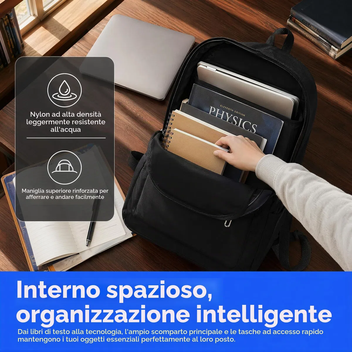 TSLBW Zaino per la Scuola superiore Ragazzi, leggero, casual, per lo studente universitario borsa sportiva di viaggio all'aperto A4 rivista IPad (Nero)
