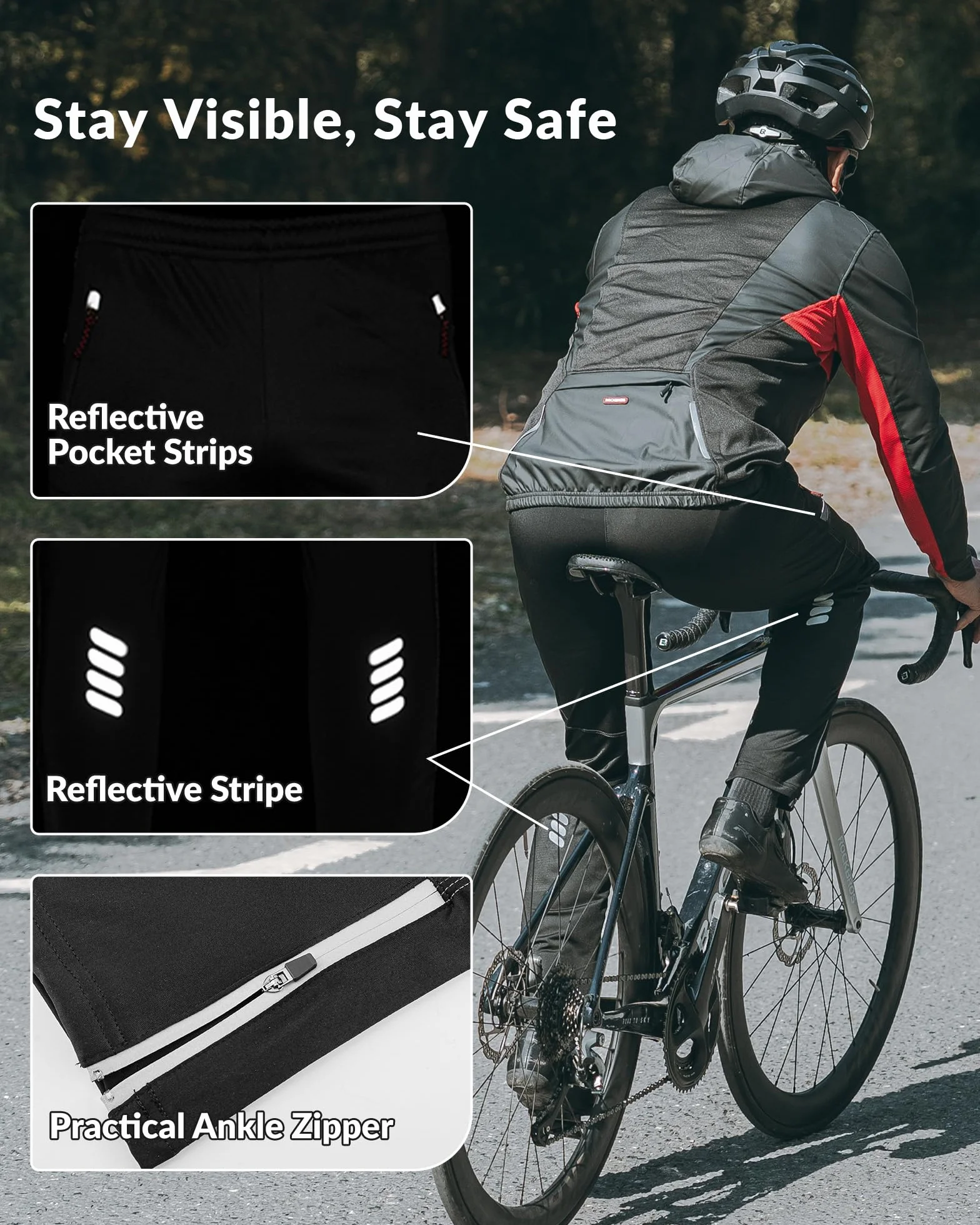 ROCKBROS Pantaloni Sportivi Invernali da Ciclismo, Pantalone per Bici Corsa Escursionismo Lavoro, Antivento Traspirante, Uomo Donna, con Pile Interno, Abbigliamento Sportivo