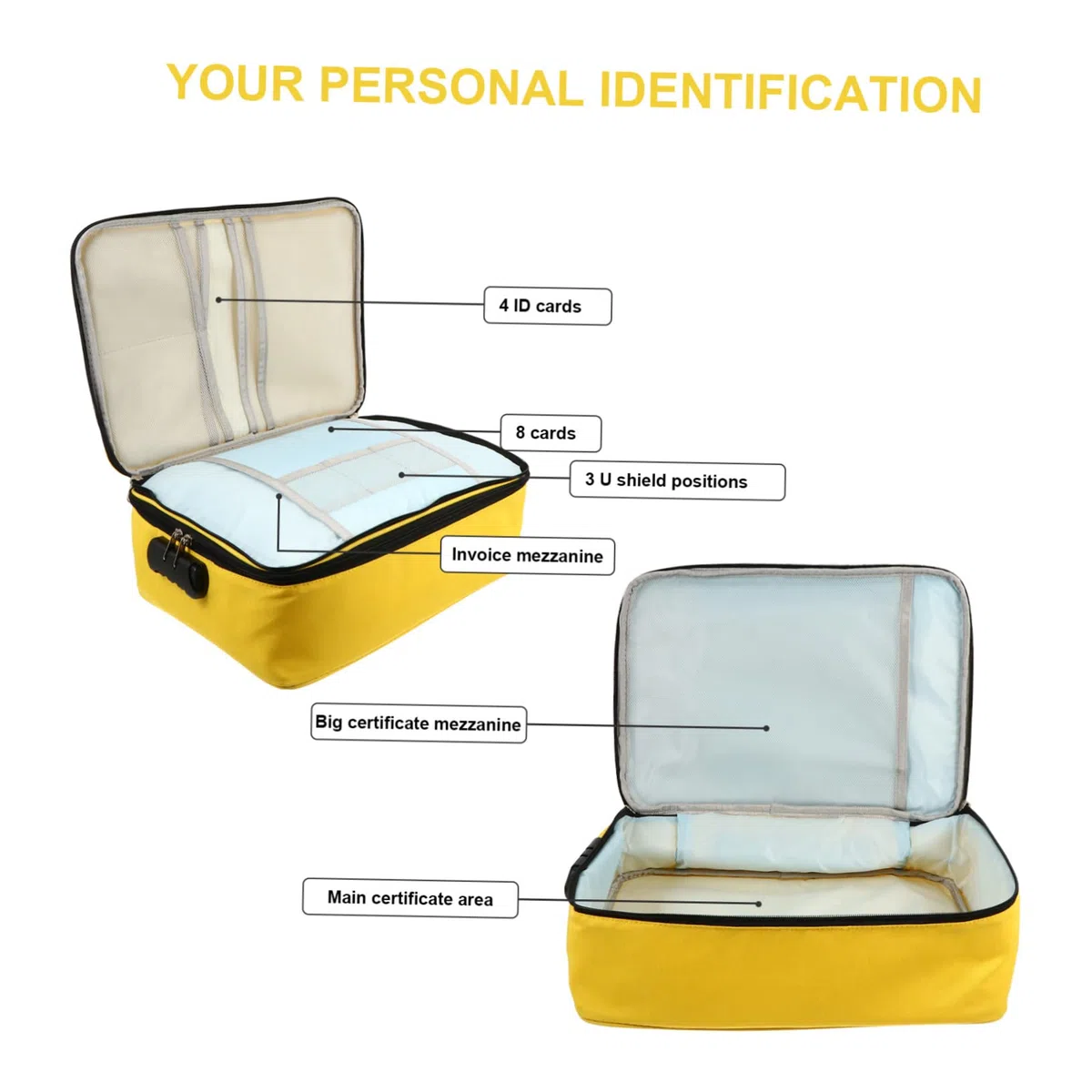 1pezzi Capacità Pouch Multifunzionale Per Documenti e Carte Con Serratura Astuccio Materiale Resistente Per Uso Quotidiano e Viaggi