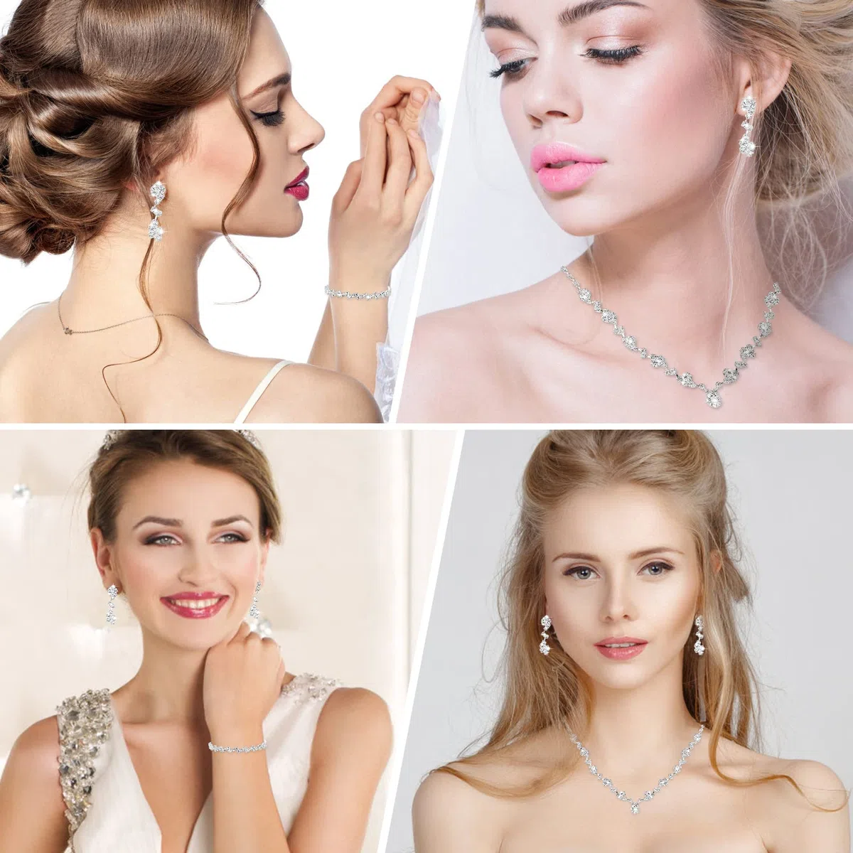 Yolev Parure Gioielli Donna da Sposa con Strass Include Collana Diamanti Bracciale Orecchini Damigella d'Onore Costume da Ballo Set di Gioielli per la Desta Nuziale Bigiotteria Donna
