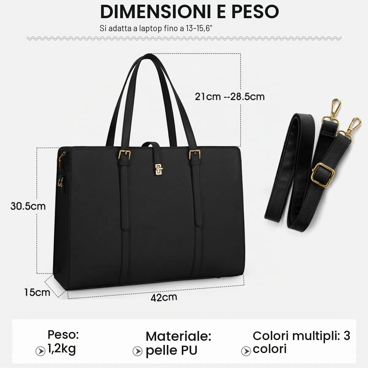 IGOLUMON Grande Borsa Lavoro Donna Porta PC 15.6 Pollici per PC Computer Impermeabile Università Scuola Tote a Tracolla Shopper in Pelle PU per Business Nero
