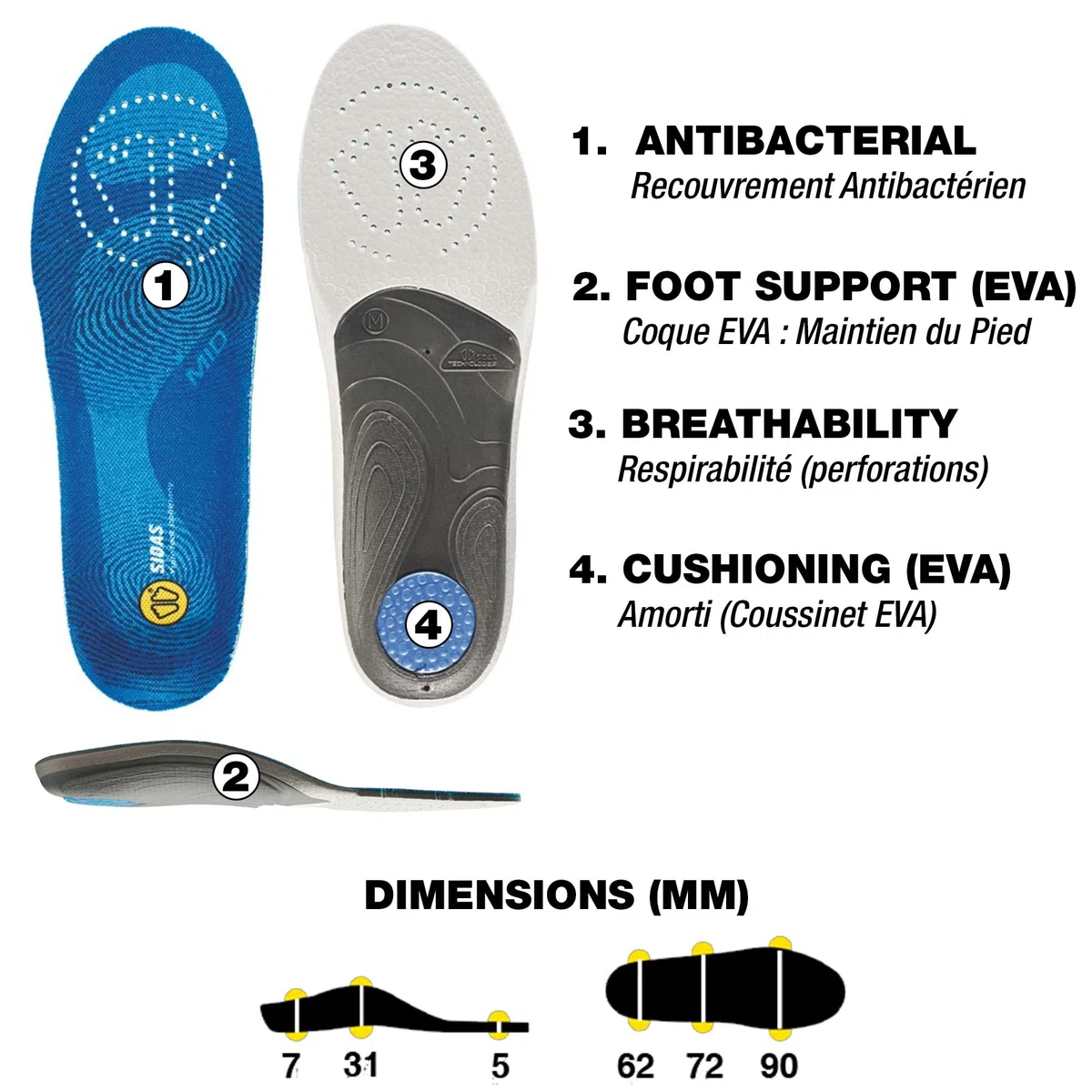 Sidas 3 Feet Mid – Suola Preformata médium – Misto, Unisex, Semelle 3Feet Mid