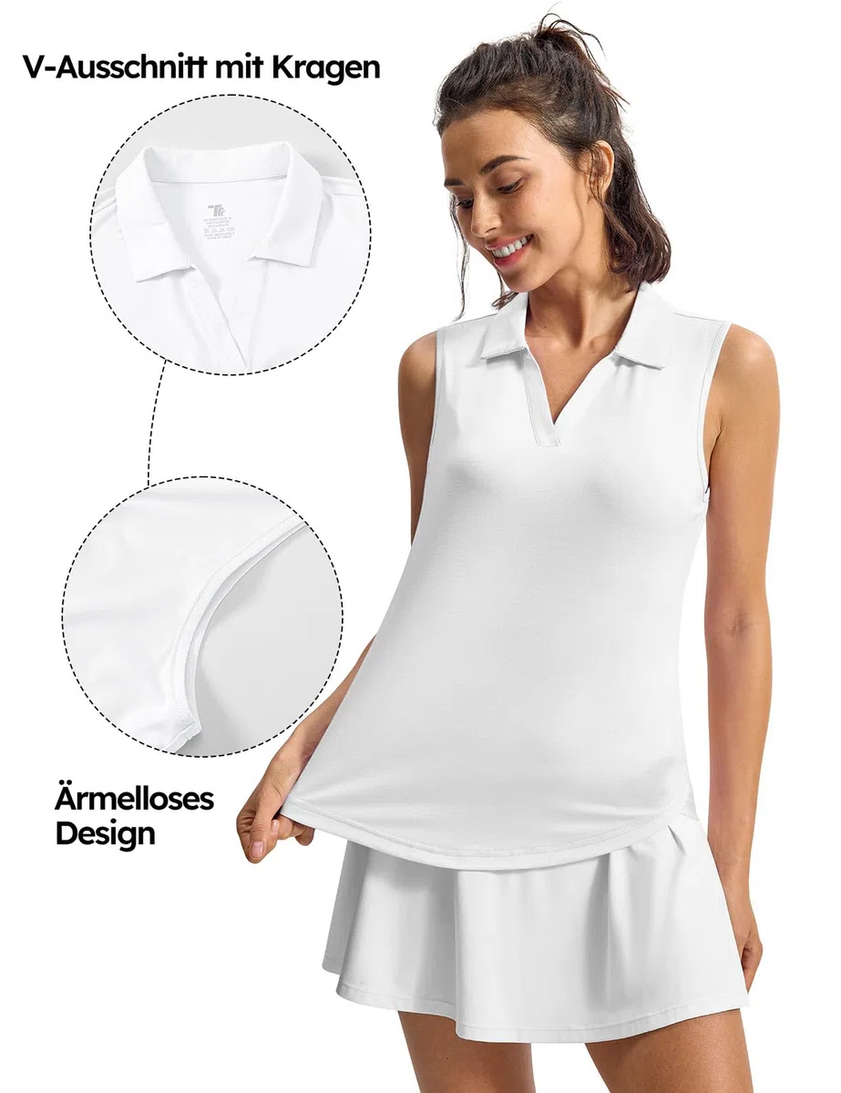 donhobo Maglietta da donna senza maniche, da golf, con scollo a V, UPF 50+, ad asciugatura rapida, leggera, traspirante, estiva