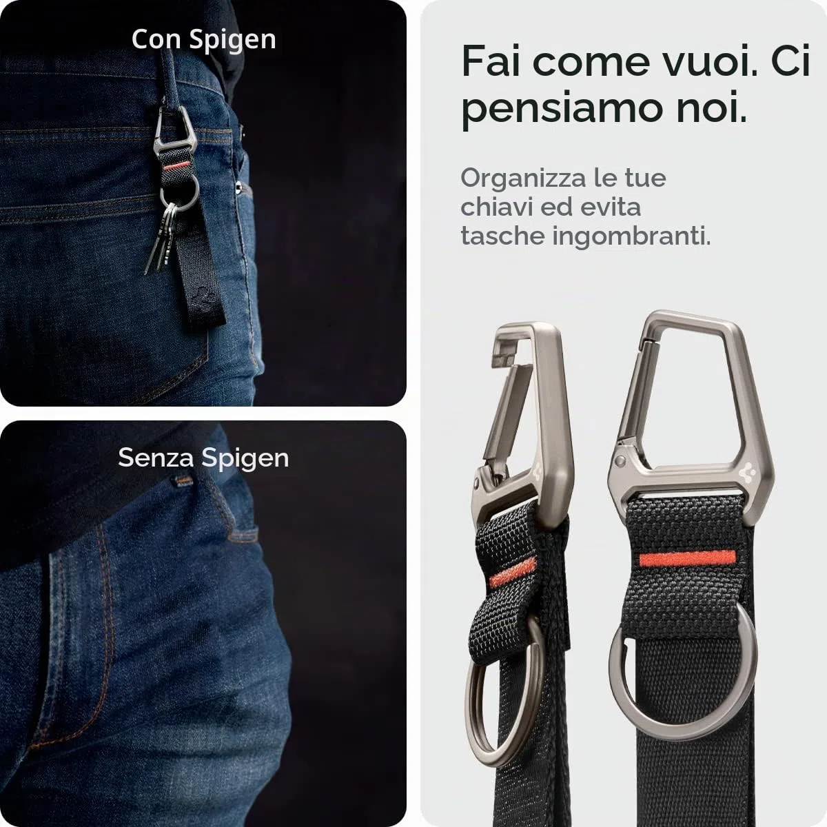 Spigen moschettone con cordino e portachiavi - Nero