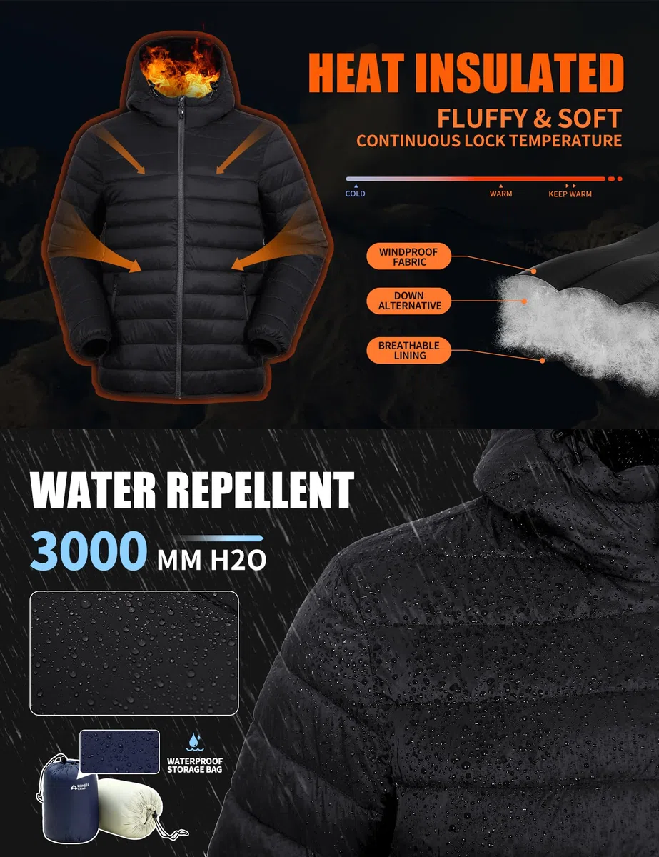 Pioneer Camp Piumino da uomo leggero, ripiegabile, con cappuccio, isolante, termico, per corsa e viaggio