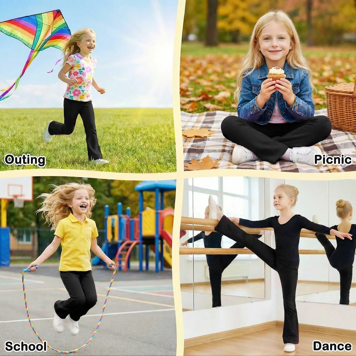Leggings Flared Bambina Cotone a Zampa Pantaloni Svasati Traspirante Comodi e Morbidi Leggins Elasticizzati Casual Bootcut Sportive Danza Ragazze Abbigliamento per 7-16 Anni