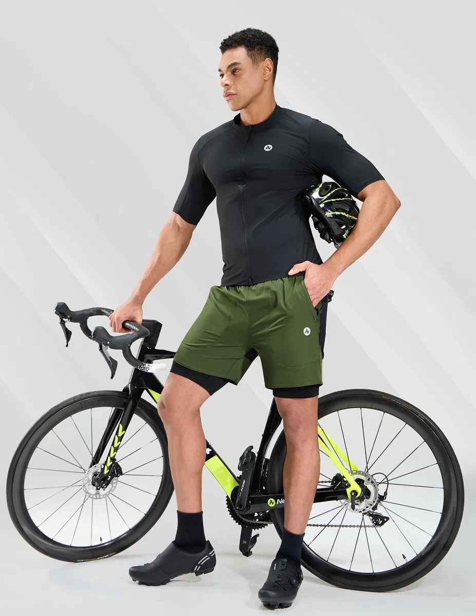 Nepest Pantaloncini da mountain bike da uomo con imbottitura in gel 4D e tasche con cerniera