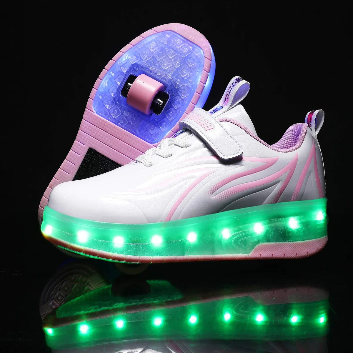 Unisex Kinder USB Wiederaufladbar/LED Licht Skateboardschuhe mit Doppelrad Rollen/Fitnessschuhe Gymnastik Outdoor Sport Running Sneaker