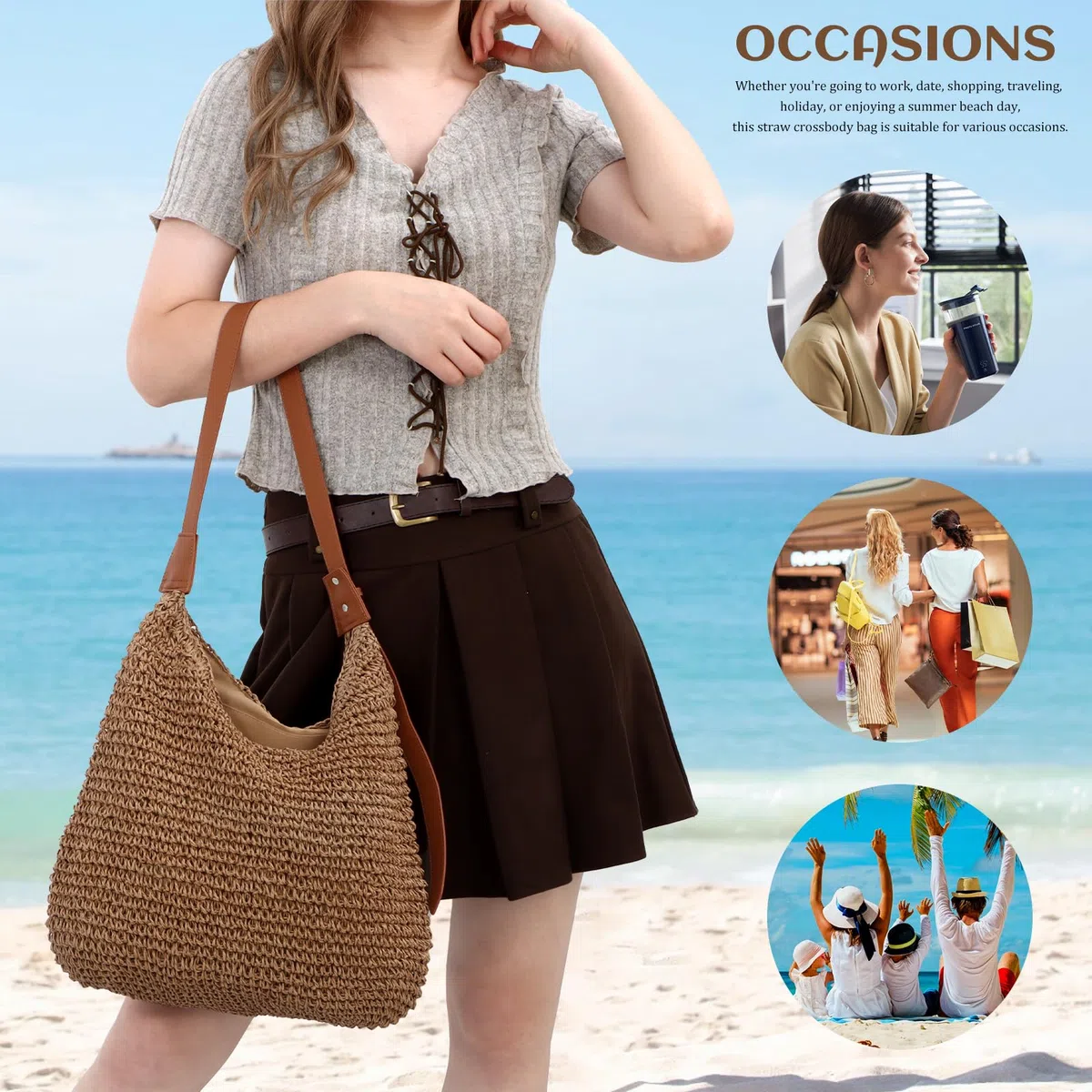 Borse a tracolla di paglia donne chic Crossbody Borsa di paglia di spiaggia estiva per i viaggi di vacanza