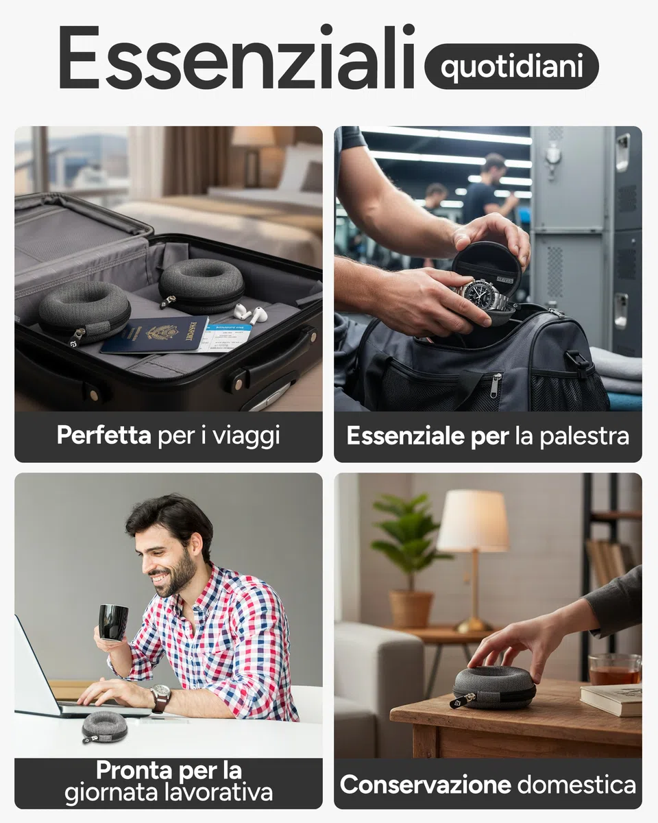 AKIELO Custodia Porta Orologi – Custodia da Viaggio per Orologi Uomo e Donna con Panno per la Pulizia in Cofanetto Regalo – Per Orologi e Smart Watch fino a 54 mm (Edizione Grigio Carbone)
