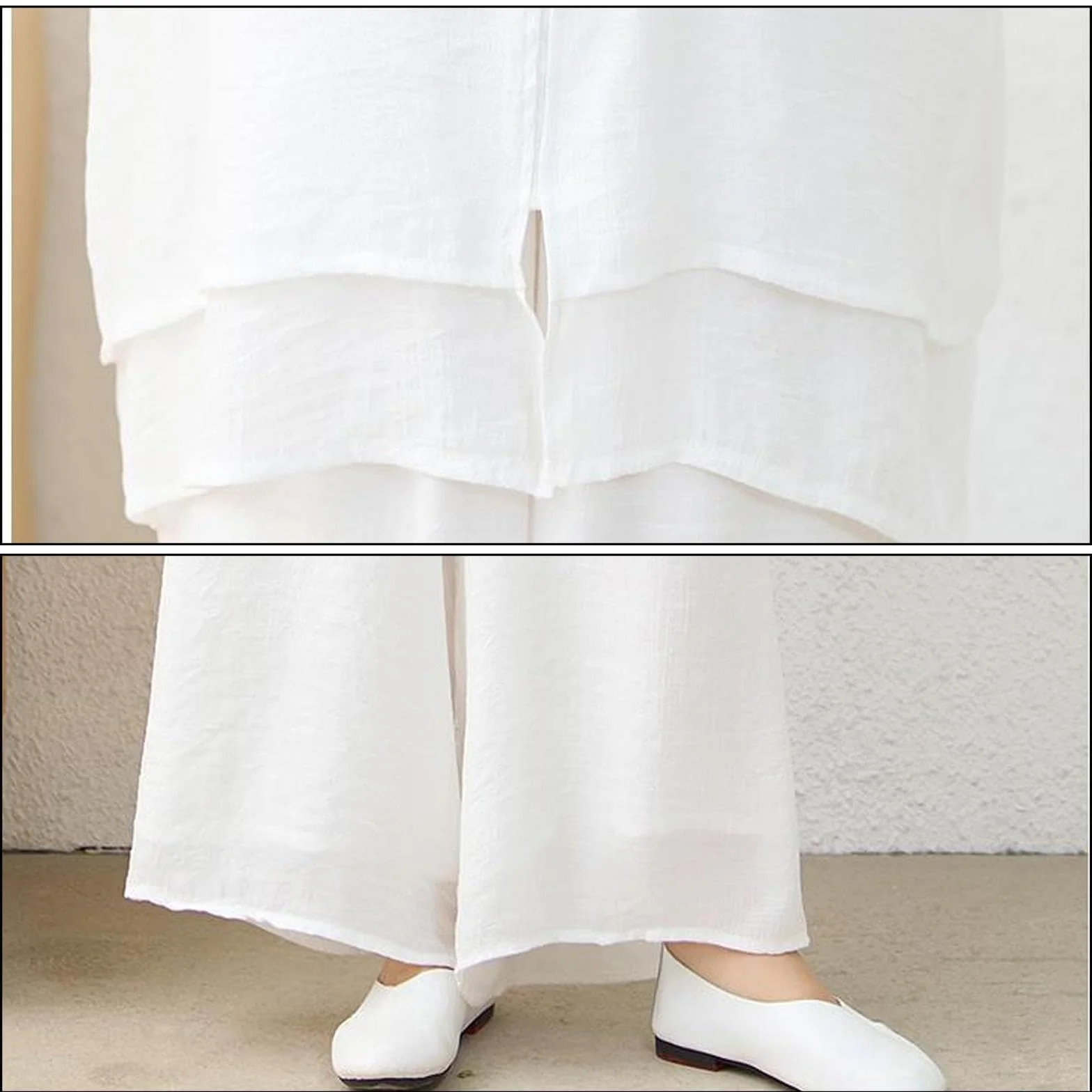 Abbigliamento Tai Chi Donna Seta e Lino Kung Fu Uniforme Stile Cinese Meditazione Zen Casual Maniche a Tre Quarti Esercizi Mattutini Vestito per Le Donne,White-M