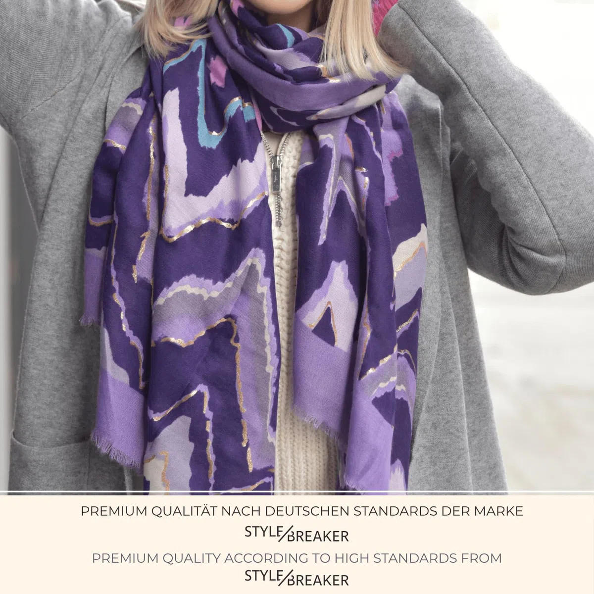 styleBREAKER Sciarpa da donna con motivo a zig zag colorato e accenti metallici, stola multicolore a zig zag 01016221