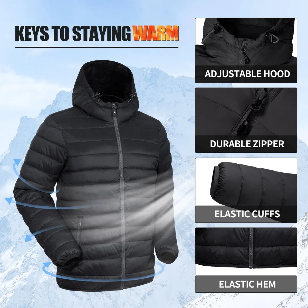 Pioneer Camp Piumino da uomo leggero, ripiegabile, con cappuccio, isolante, termico, per corsa e viaggio