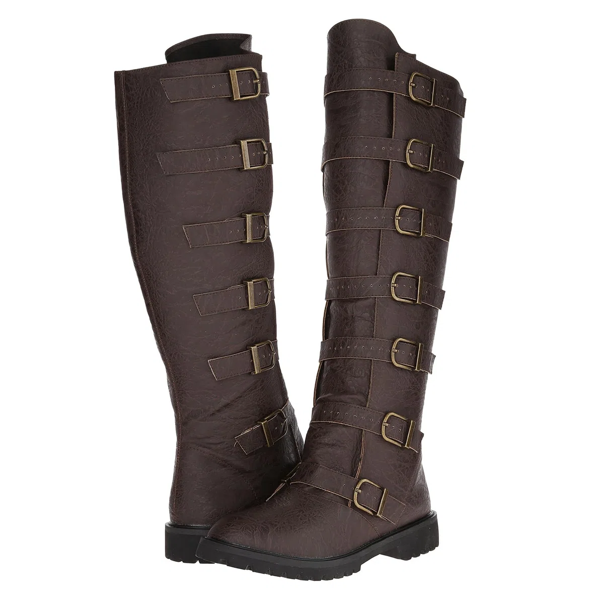 Stivali Equitazione Con Punta Tonda (38-48), Stivali Steampunk, Fibbia Per Cintura, Antiscivolo/Impermeabile, Fatto A Mano/Tacco Basso (1-3 Cm), Per Primavera/Inverno/Unisex,42,Brown