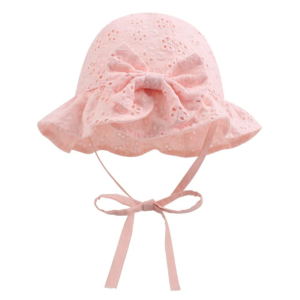 XIAOHAWANG Cappellino Estivo da Sole per Neonata Cappello da Pescatore Bowknot per Bambina Berretto Mare con Sottogola Regolabile(Rosa,0-3 Mesi)
