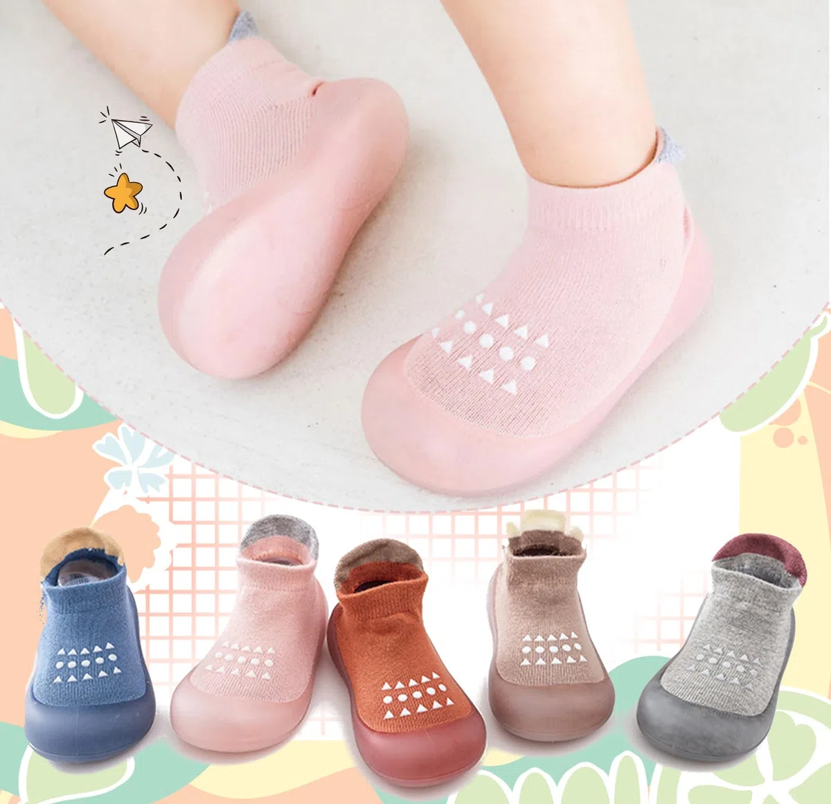 Scarpe Calzino per Bambini Scarpe Primi Passi Antiscivolo Calzini Bambino Pantofole Bambino Unisex Scarpe Bambino con Cartone Animato