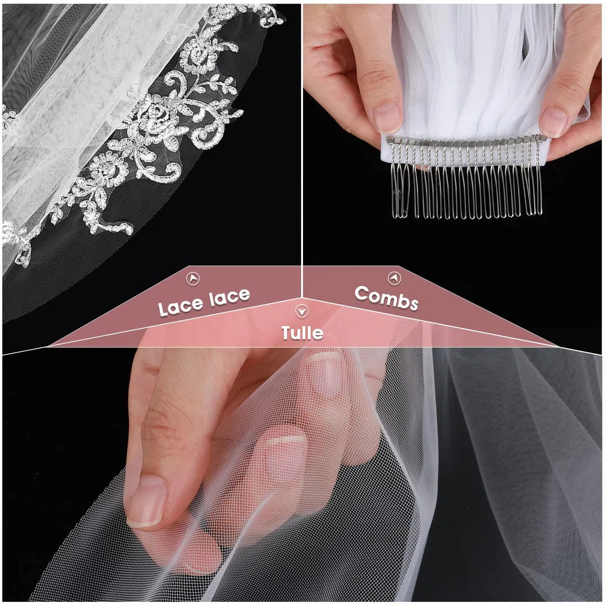 Yolev Velo da Sposa Corto in Pizzo da Sposa 2 Strati Velo da Sposa Addio al Nubilato in Tulle Morbido con Pettine per Donne Spose