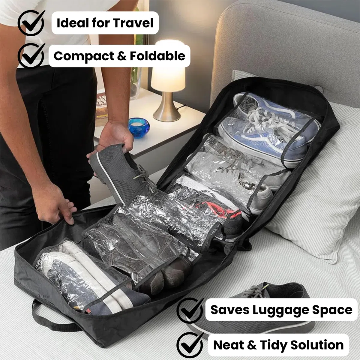Borsa porta scarpe da viaggio portatile, compatta e pieghevole, per un massimo di 6 paia di scarpe, ideale per viaggiare e tenere in ordine le scarpe, facile da trasportare e riporre, design in
