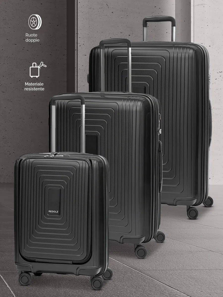 REDOLZ Set di valigie rigide 3 pezzi | S 55 cm con tasca laptop + M 66 cm + L 77 cm | Espandibili con soffietto | Ultra leggere | 4 ruote & TSA (Essentials 14)