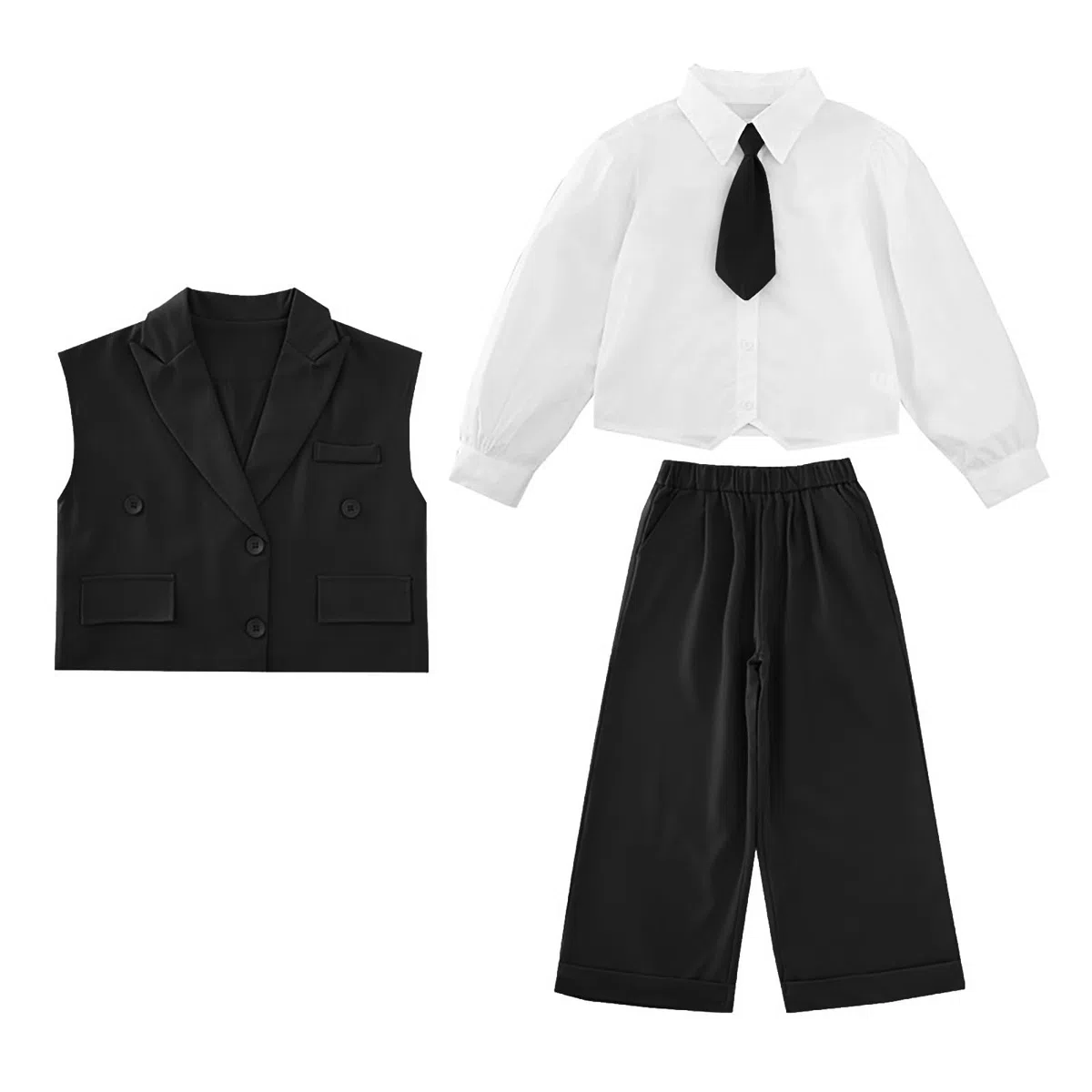Completo, Abiti alla Moda per Ragazze, da 2 Pezzi con Gilet E Pantaloni A Gamba Larga per Ragazze Adolescenti, Abbigliamento Casual Elegante, con Gilet E Pant, Perfetto per I Viaggi