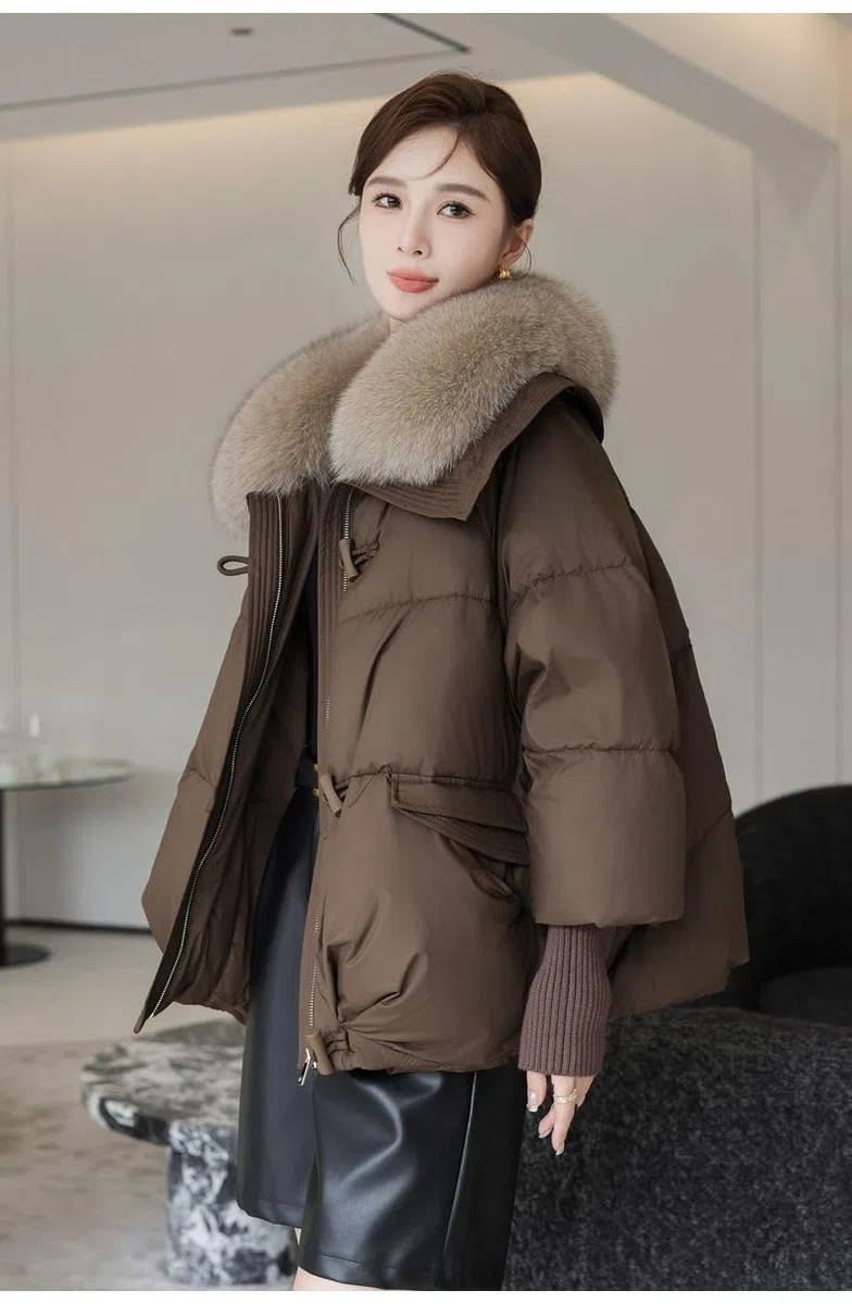 Donna Inverno Grande Collare Peloso Ispessito Piumino Corto Ispessito Parka Maniche a Maglia Sciarpa Cappotto Vento Neve Giacca Invernale Caldo Imbottito
