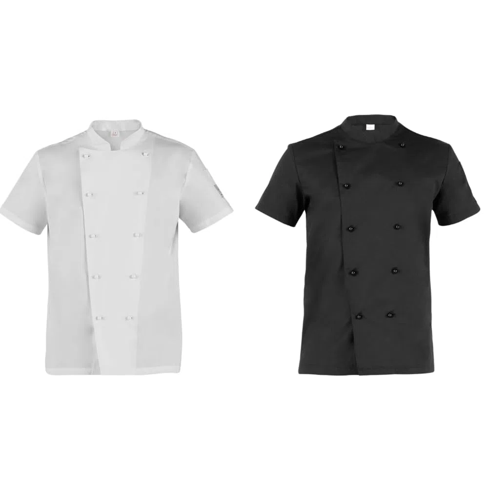 Siry Work Giacca Tommaso Uomo per Chef, Cuoco, in Cotone Elasticizzato, doppio petto, manica corta con taschino portapenne sulla manica