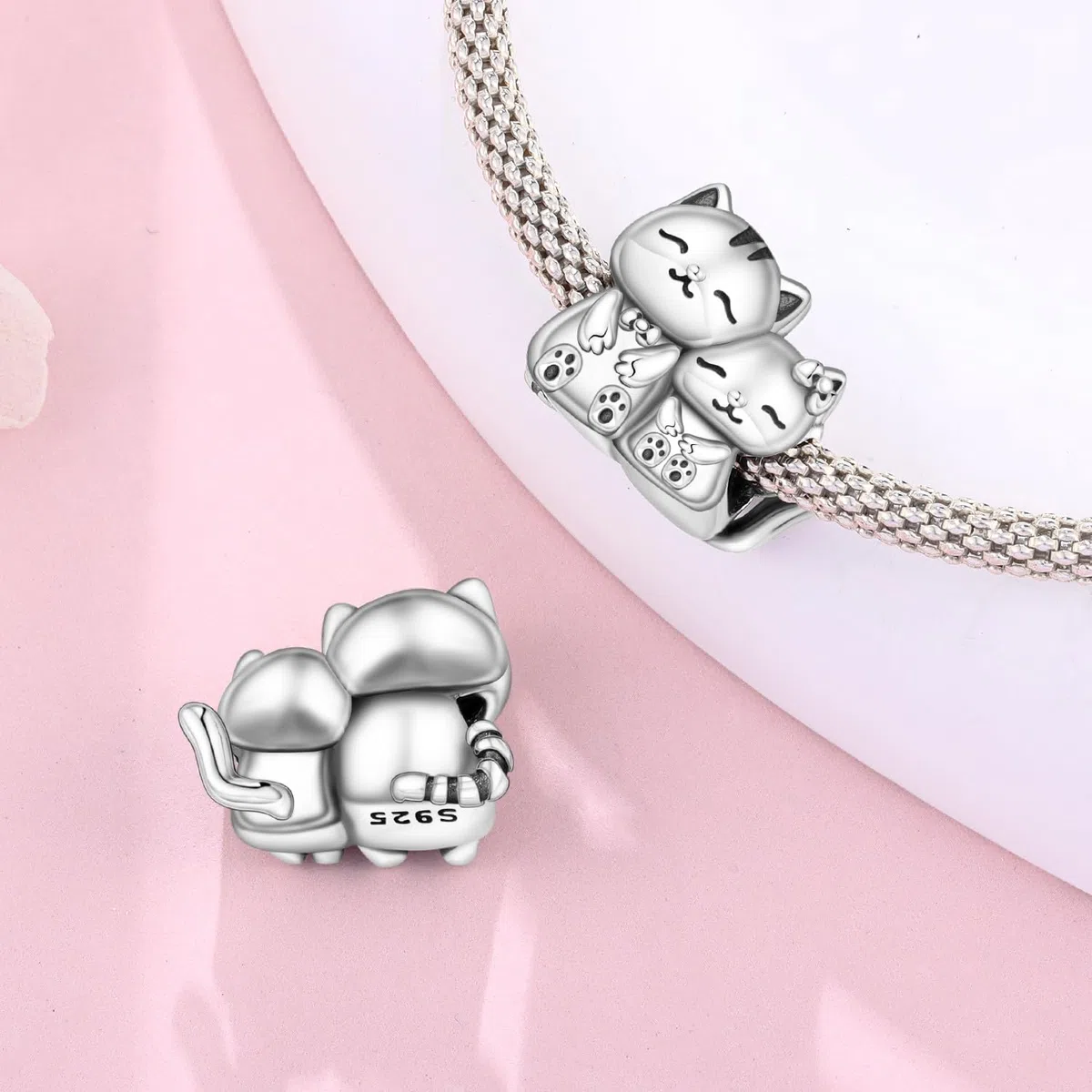 Charms Animali in Argento 925 – Panda, Cane, Gatto, Elefante, Farfalla, Libellula | Ciondoli Compatibili con Pando per Bracciali e Collane | Confezione: Sacchettino in Velluto + Panno Pulizia