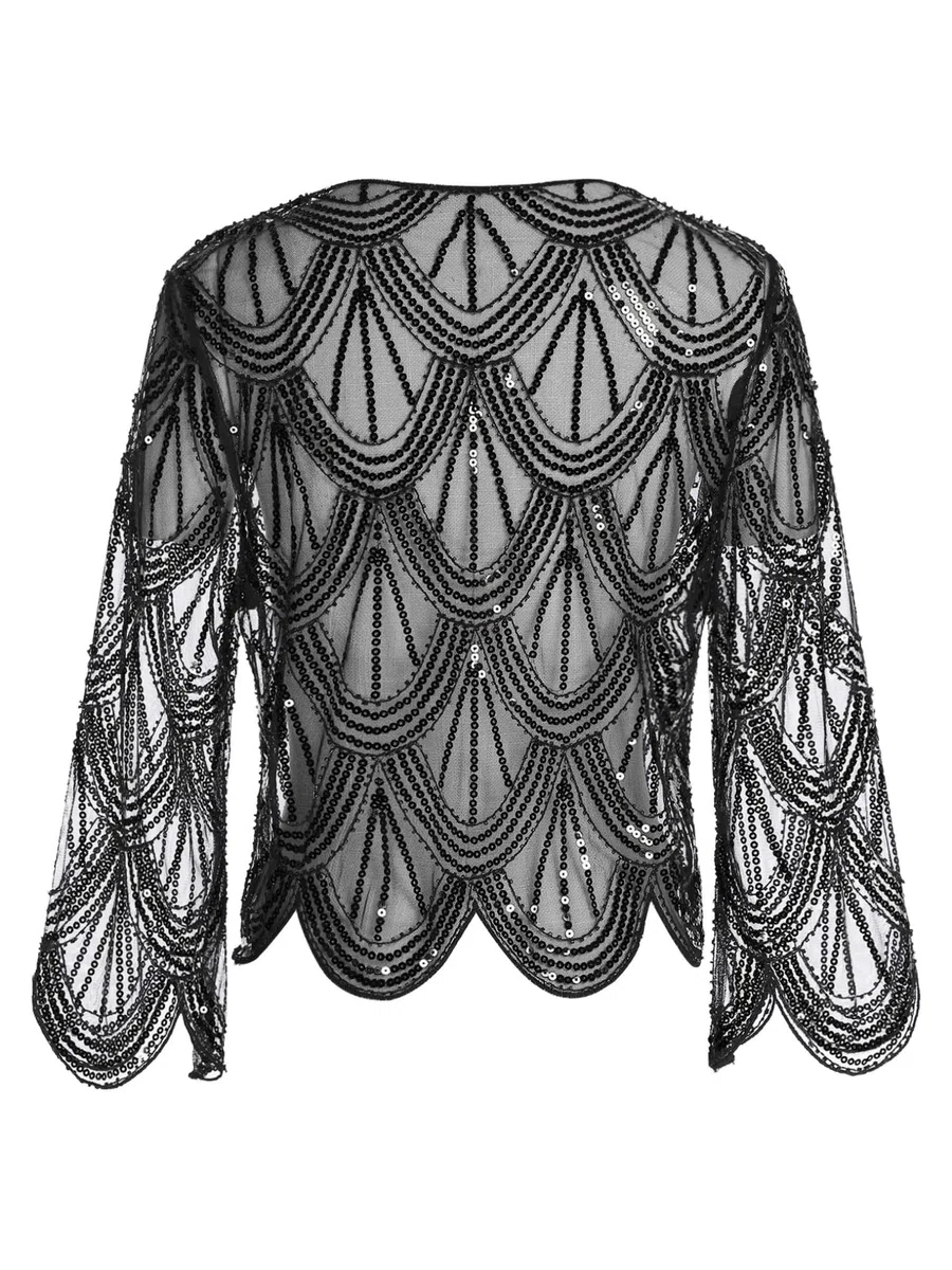 Freebily Coprispalle Donna Cardigan in Pizzo Elegante Giacca con Paillettes Bolero da Cerimonia Matrimonio Top Leggero Orlo Irregolare Abito da Sera Club Cocktail