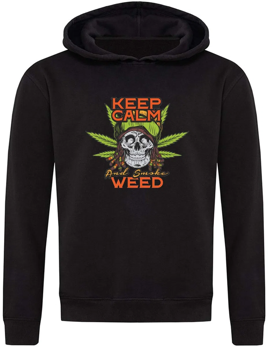 Generic Keep Calm And Smoke Weed Rasta Skeleton Felpa con Cappuccio Unisex