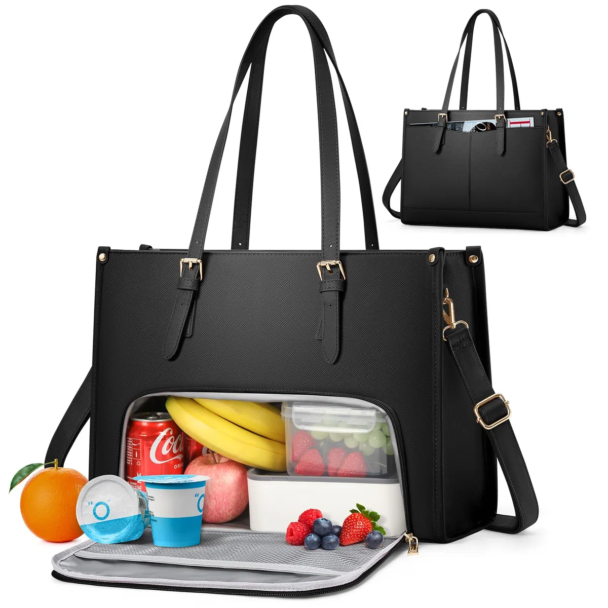 RAINSMORE Borsa Lavoro Donna con Scomparto Pranzo Isolato Grande Borsa Porta PC 15.6 Pollici Impermeabile Borse Tote Pelle PU per Università Ufficio Shopper