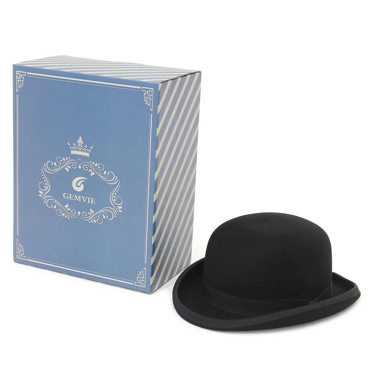 GEMVIE Cappello Derby Nero in Lana 100% Cappello a Bombetta di qualità teatrale per Uomo Donna Costumi Vintage