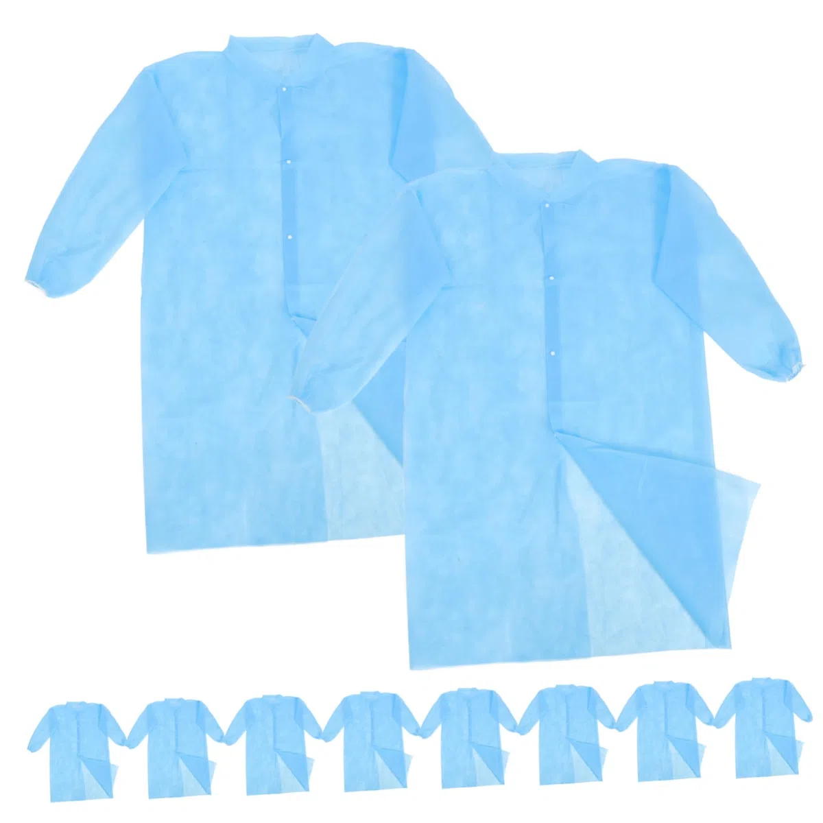 TEHAUX Camici da Laboratorio con Bottoni 10 Pezzi Blu Monouso Non Tessuto Leggero per Ambienti di Lavoro Protettivi e Multiuso