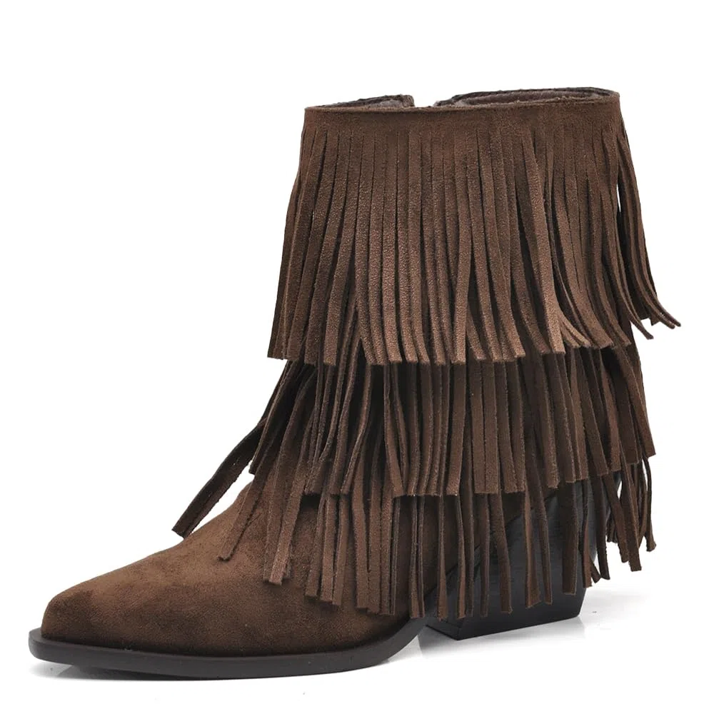 IF Texani Cowboy Western Scarpe da Donna Stivali Stivaletti Frange Camperos Etnici ML523