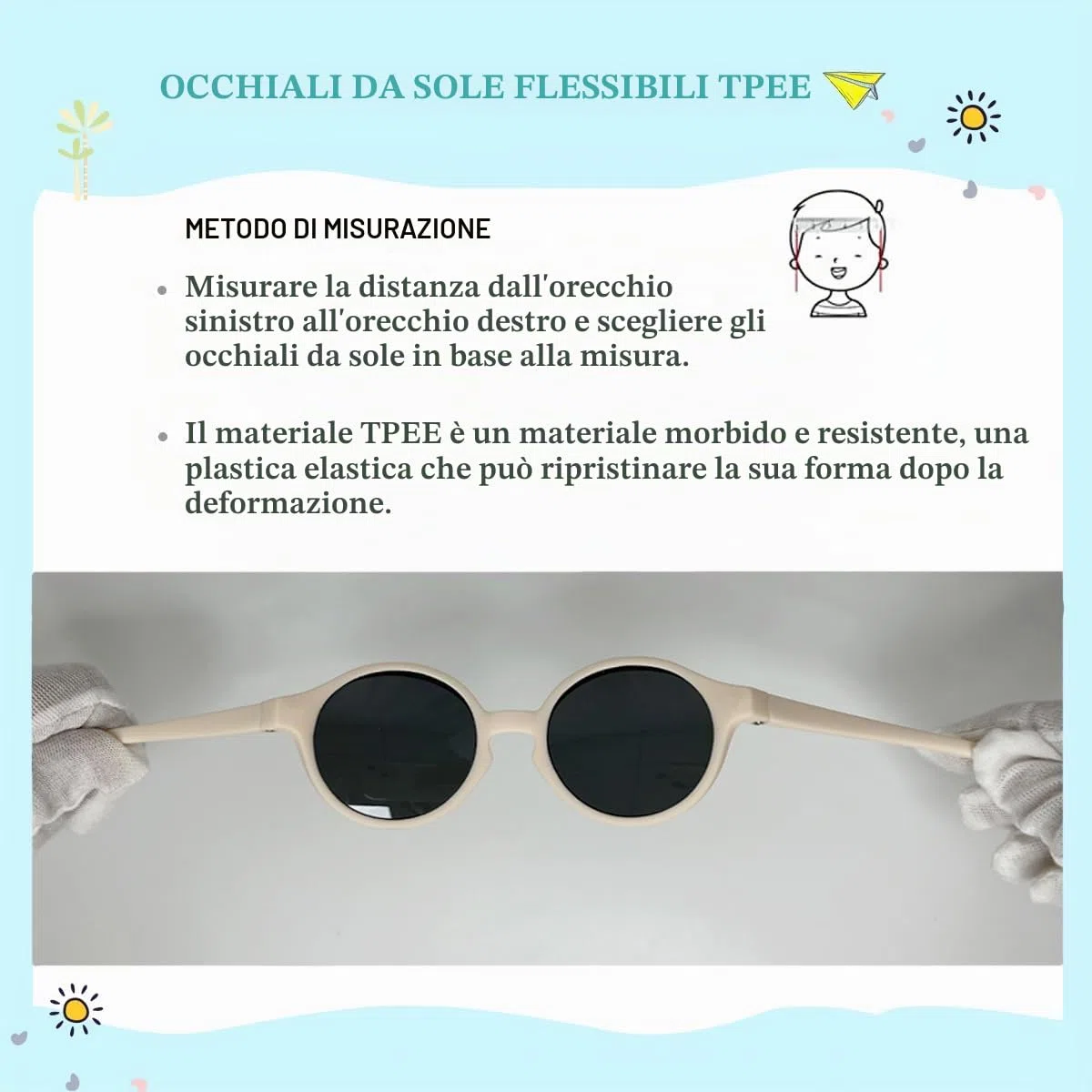 Occhiali da Sole Bambino 0-2.5 anni, Polarizzati Occhiali da Sole Neonato, Protezione UV400, Telaio Flessibile