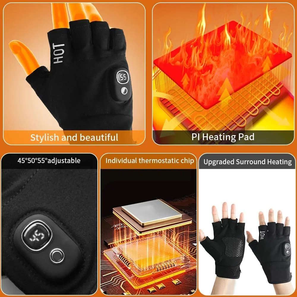 OBEST Guanti Riscaldabili Invernali per Uomo/Donna,Guanti Mezze Dita Riscaldati 3 Livello,Ricarica USB, Riscaldamento Continuo per 4 Ore,Impermeabili,Idea per Corsa, Ciclismo, Arrampicata, Lavoro,Sci