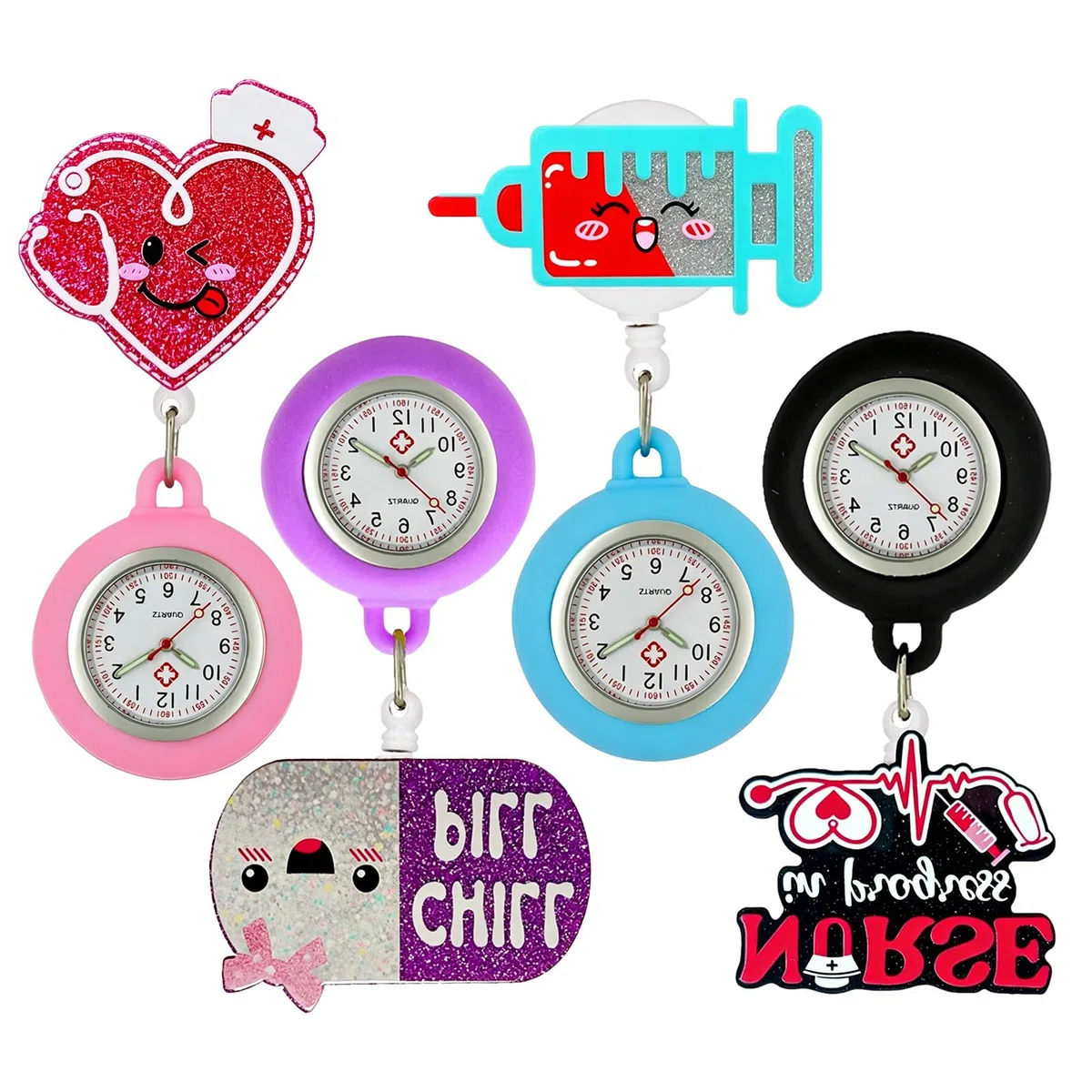 4 orologi da infermiera estensibili, in silicone, con puntatore luminoso, comodo orologio da tasca per medico, infermiera, studente, donna, uomo, infermiera e ragazza