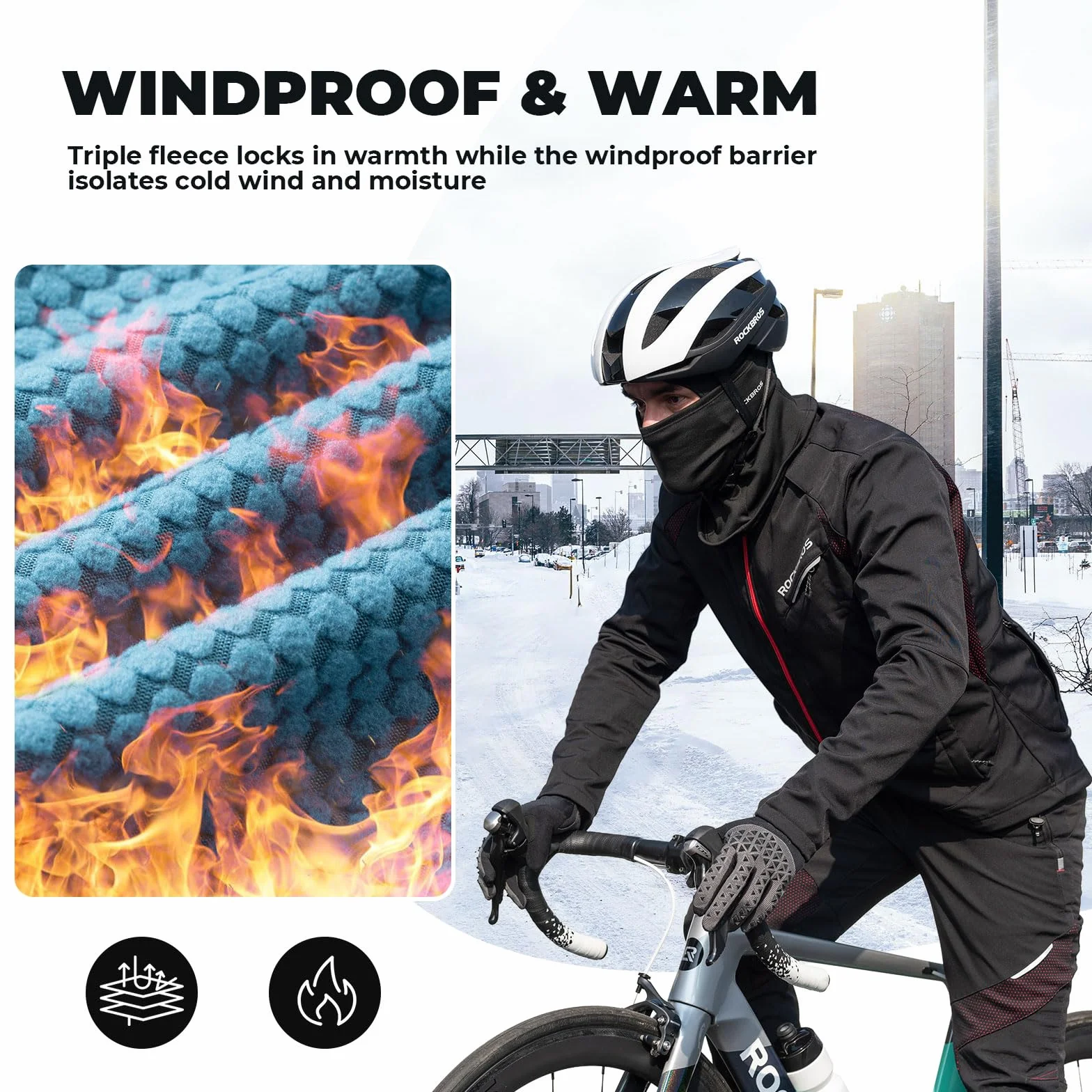 ROCKBROS Pantaloni Lunghi per MTB Bici Invernali, Pantaloni Sportivi Antivento Uomo Donna, per Sport Ciclismo Tuta Running Escursionismo, Caldo con Pile Termico