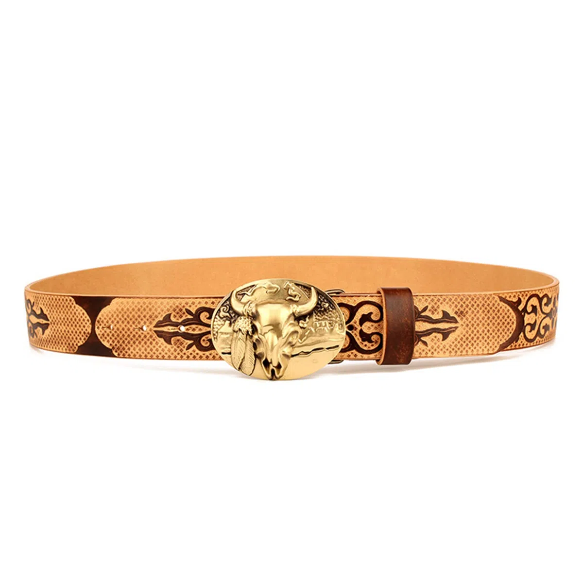 Cinture Western Unisex, Cintura Lavorata a Mano da 1,5" (38 Mm) in Vera Pelle Premium con Finitura in Rilievo per Pantaloni Jeans, Cinture Country da Cowgirl da Cowboy con Grande Fibbia Vintage Dorata