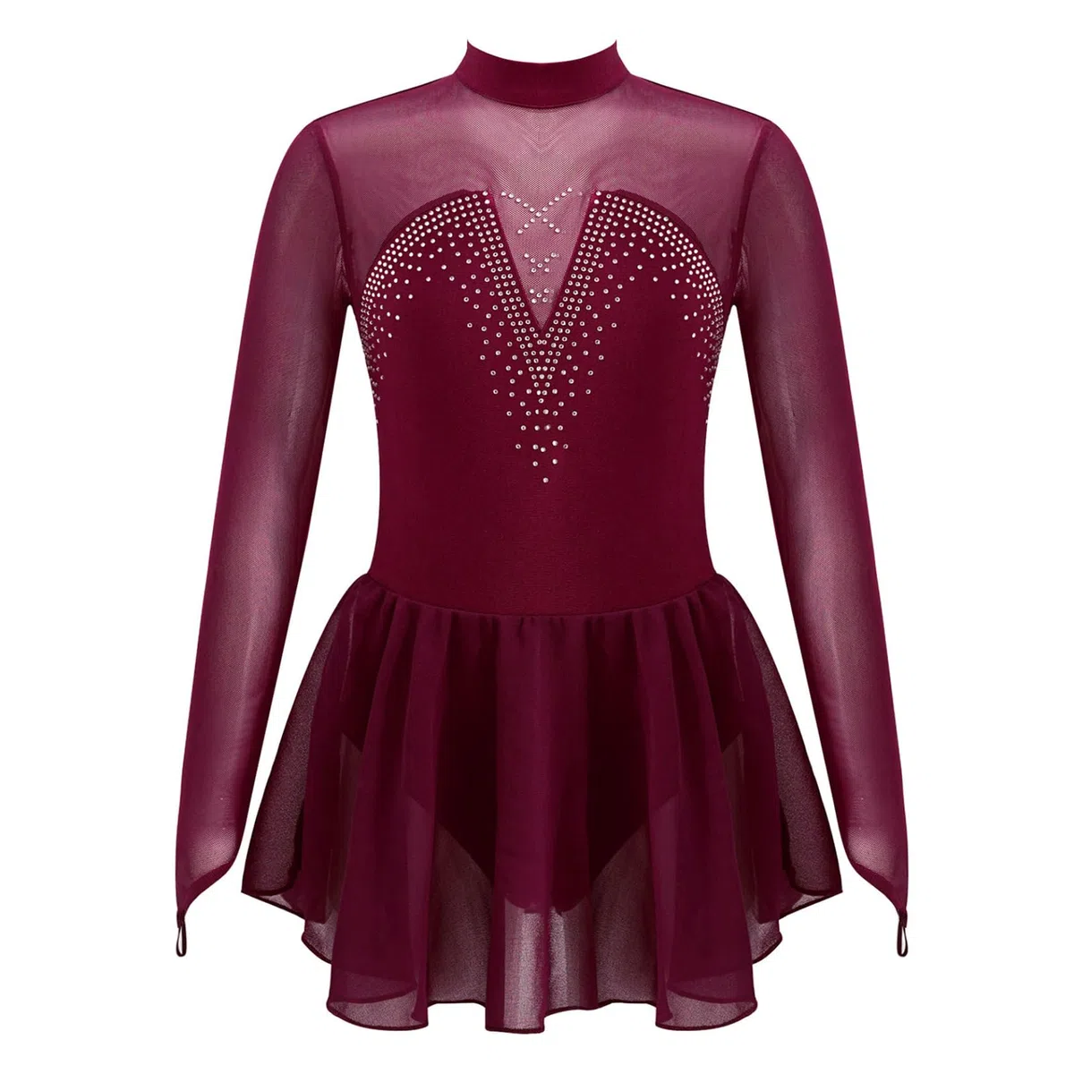 Bambina Bambina Abito Pattinaggio Artistico Strass Manica Lunga Abito Danza su Ghiaccio Body Ginnastica Brillante Costume Abbigliamento Danza Anni