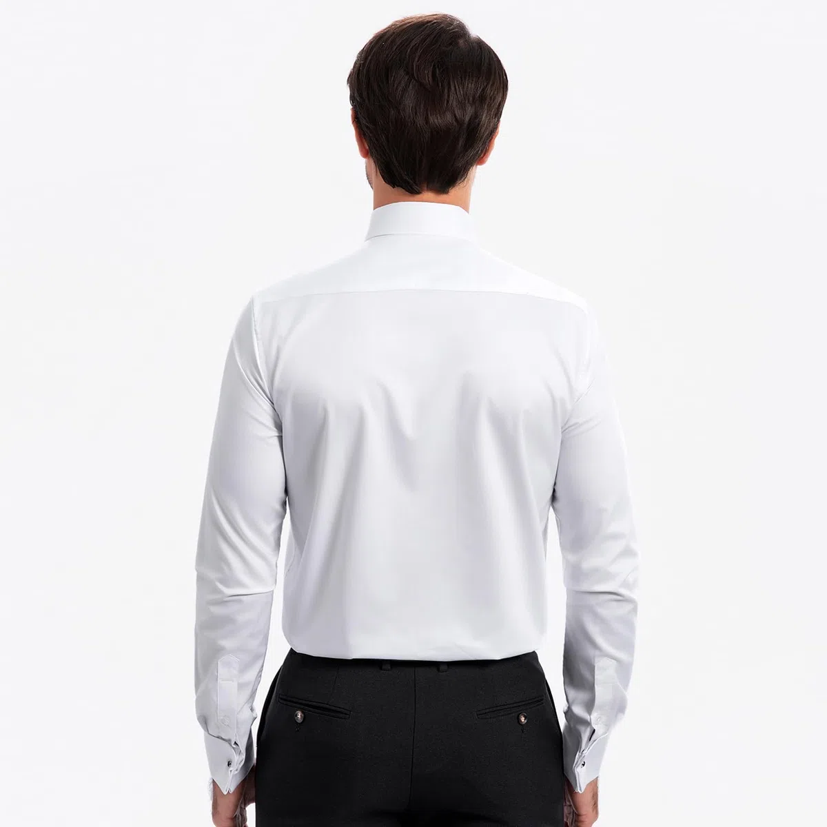 Camicia da uomo elasticizzata, colletto Windsor, polsini francesi, camicia formale a maniche lunghe con colletto rimovibile, tinta unita
