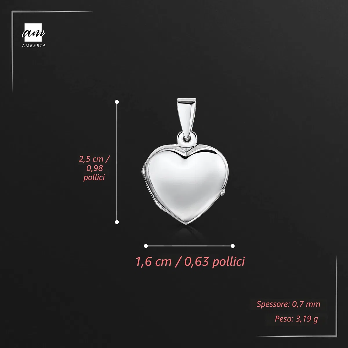 Amberta Medaglione in argento Sterling 925 con ciondolo in diverse forme, da donna, per foto e pietre preziose